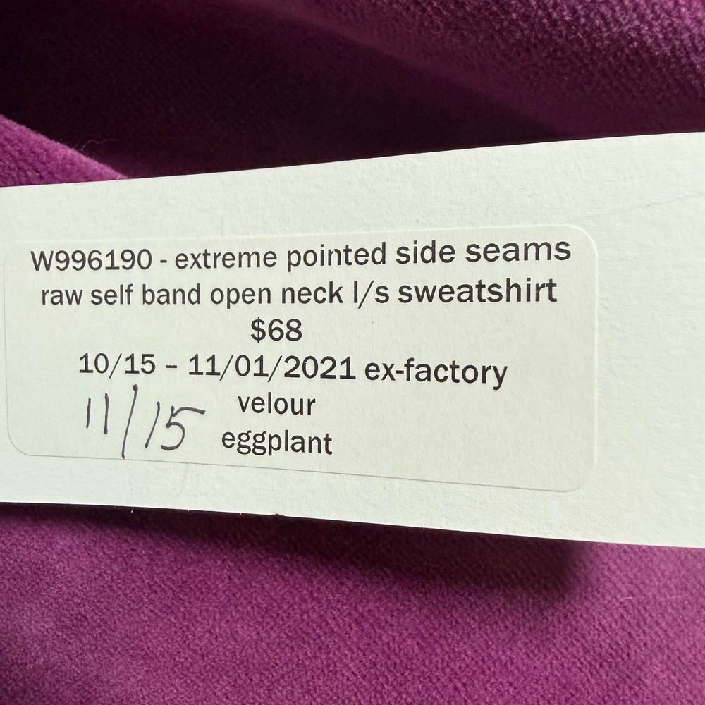 Wilt Velour Sweatshirt Women Medium Eggplant Flowy NEW‎ Pointed Side Seam - Picture 4 of 7